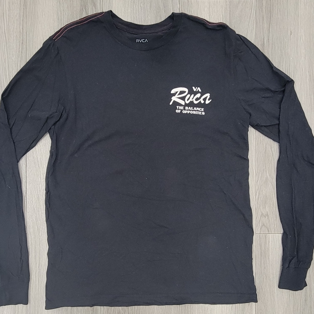 RVCA Black Long Sleeve Logo Tee with Chest Graphic